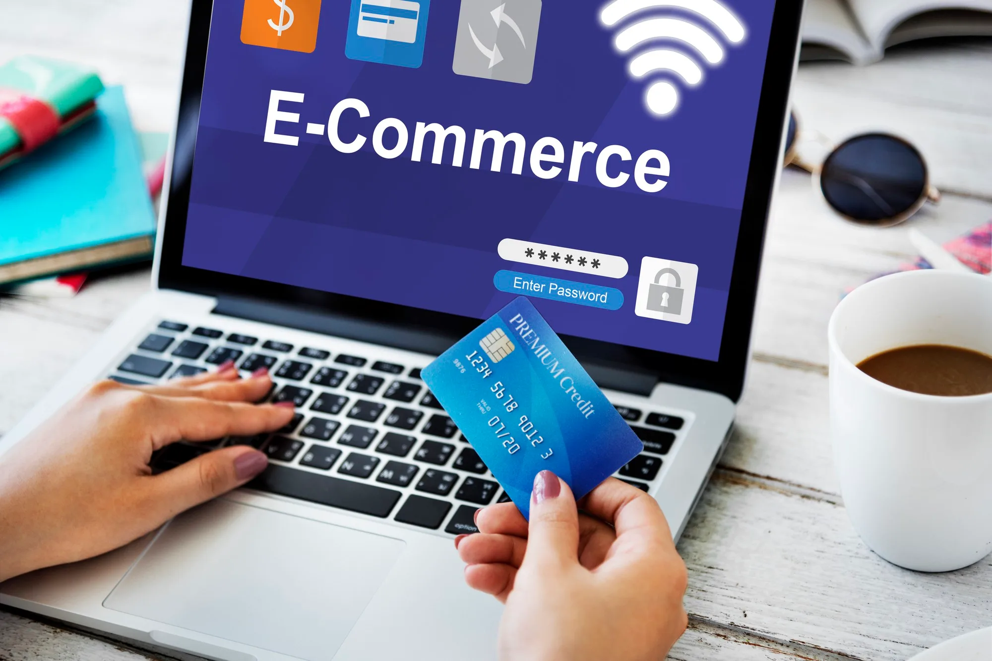 Customer completing a secure ecommerce payment online